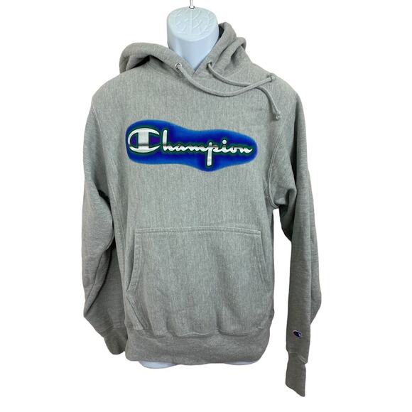 Champion Reverse Weave Sweatshirt Hoodie Sz M Gray Thick Heavyweight Pullover - Picture 2 of 8